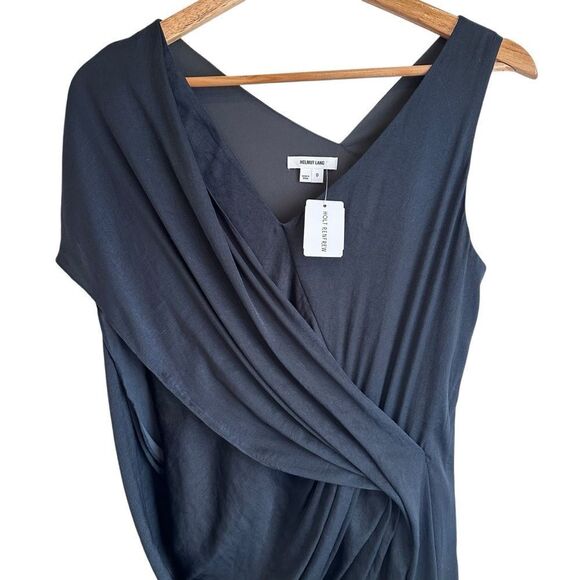 Helmut Lang Dark Green Elegant Draped Sleeveless Mini Dress NWT Size 0 - Picture 3 of 9